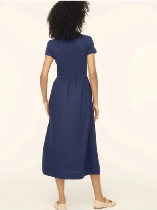 J. Crew Factory Navy Short-Sleeve Midi Dress with Pockets - Picture 2 of 8